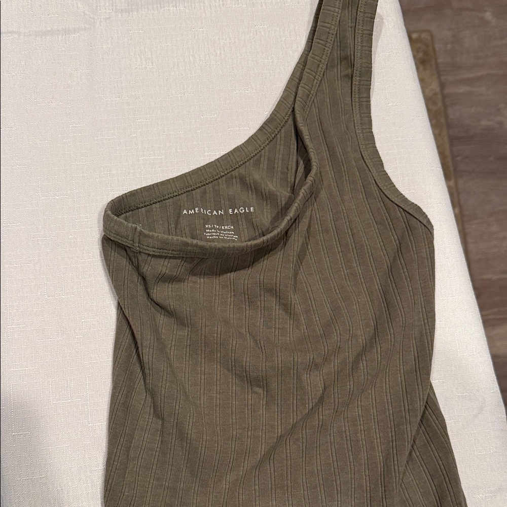 American Eagle Outfitters Ribbed One-Shoulder shirt in Olive